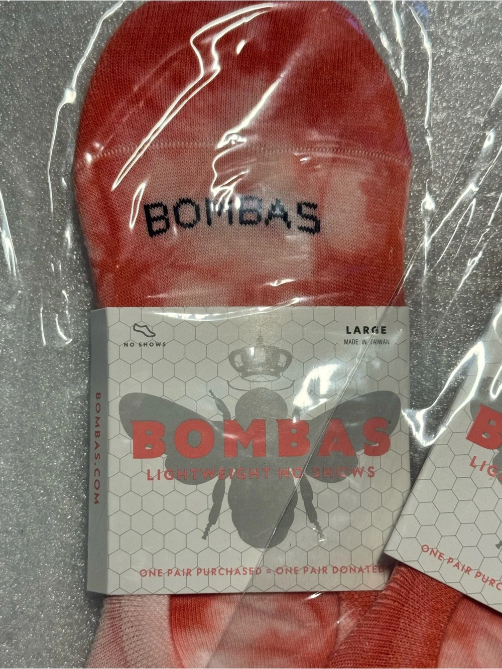 Bombas Unisex Lightweight Tie Dye No Show Orange Socks 2-Pack Size Large